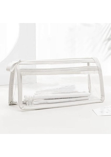 Beyaz Çift Şeffaf Kalem Kutusu Taşınabilir Basit Büyük Kapasiteli Pvc Saklama Çantası Yaratıcı Kırtasiye Çantası Moda Okul Malzemeleri (Yurt Dışından)