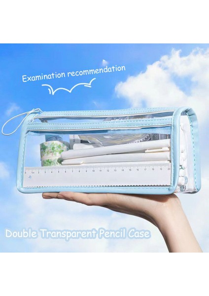 Beyaz Çift Şeffaf Kalem Kutusu Taşınabilir Basit Büyük Kapasiteli Pvc Saklama Çantası Yaratıcı Kırtasiye Çantası Moda Okul Malzemeleri (Yurt Dışından) fiyatları