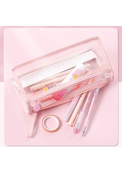 Beyaz Çift Şeffaf Kalem Kutusu Taşınabilir Basit Büyük Kapasiteli Pvc Saklama Çantası Yaratıcı Kırtasiye Çantası Moda Okul Malzemeleri (Yurt Dışından) fırsatları