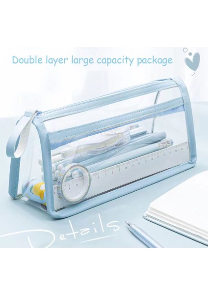 Beyaz Çift Şeffaf Kalem Kutusu Taşınabilir Basit Büyük Kapasiteli Pvc Saklama Çantası Yaratıcı Kırtasiye Çantası Moda Okul Malzemeleri (Yurt Dışından) indirimleri