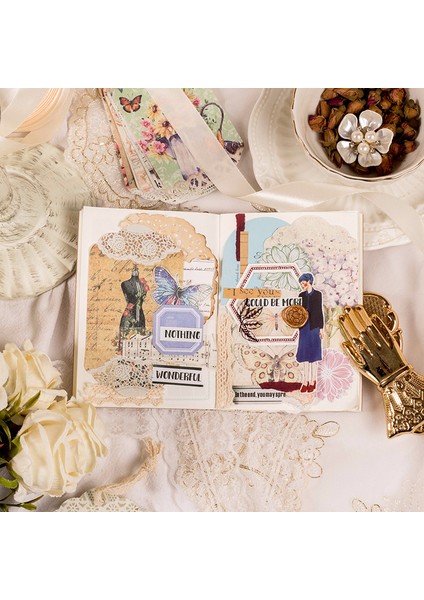 E-Mavi Eki 45 Adet Not Defteri Malzemesi Yapışkan Arka Plan Tatlı Çiçek Not Defteri Yapışkanlı Kelebek Paris Dantel Etiket Çıkartmaları Scrapbooking (Yurt Dışından)