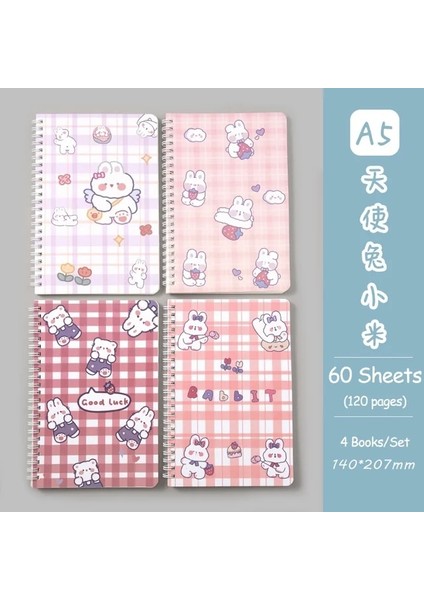 Melek Tavşan 1 Adet A5 Kawaii Dizüstü Dergisi Kpop A5 Sevimli Astarlı Not Defteri Çift Bobin Taşınabilir Defterler Yazma Okul Ofis Malzemeleri Kırtasiye (Yurt Dışından)