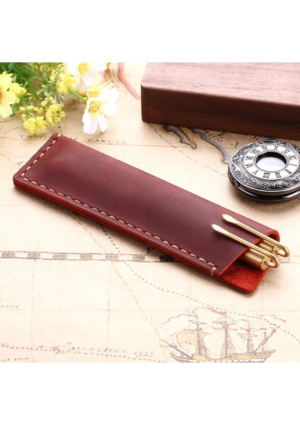 Şarap El Yapımı Hakiki Deri Kalem Çantası, Rustik Tutucu Kılıf, Deri Defter Için Vintage Retro Tarzı Aksesuarları (Yurt Dışından)