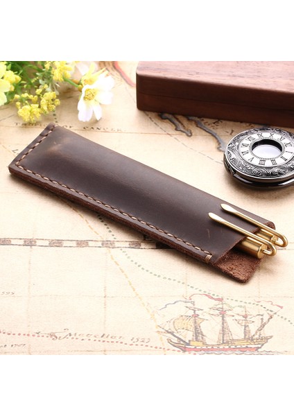 Şarap El Yapımı Hakiki Deri Kalem Çantası, Rustik Tutucu Kılıf, Deri Defter Için Vintage Retro Tarzı Aksesuarları (Yurt Dışından)