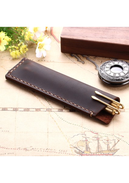 Şarap El Yapımı Hakiki Deri Kalem Çantası, Rustik Tutucu Kılıf, Deri Defter Için Vintage Retro Tarzı Aksesuarları (Yurt Dışından)