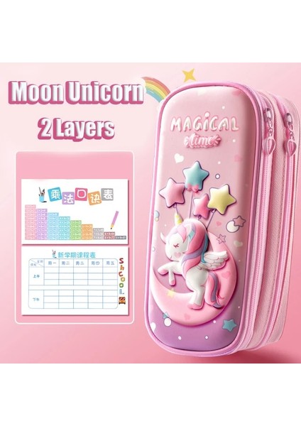Ay Unicorn-2 Katmanlı 3D Büyük Kapasiteli Unicorn Kalem Kutusu Kawaii Sevimli Kalem Kutusu Çanta Kılıfı Okula Dönüş Malzemeleri Organizatör Kore Japon Kırtasiye (Yurt Dışından)