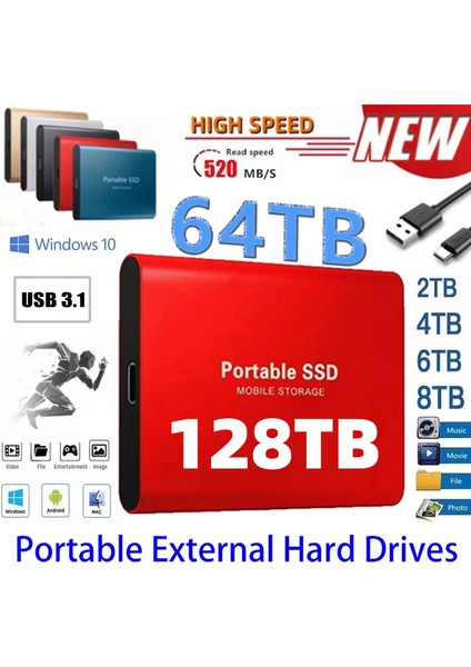 30 Tb Mavi 2023 Taşınabilir Disko Duro Externo USB 3.1 Tip-C M.2 SSD Harici Sabit Disk 500 GB 1 Tb 2 Tb Flash Sürücü 8 Tb Dizüstü Bilgisayarlar Için Sabit Diskler (Yurt Dışından)