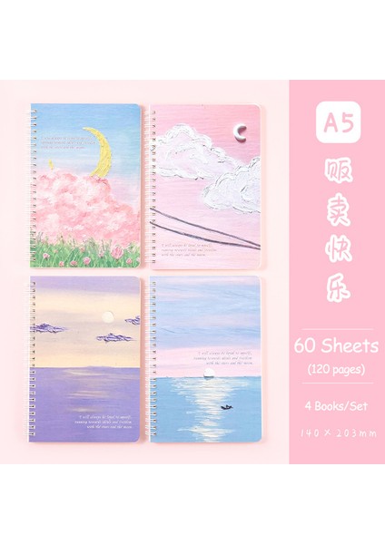 Satmak Mutluluk-4 Adet 4 Kitap/set A5 Bobin Astarlı Defter Yüksek Kaliteli Kawaii Kore Kırtasiye Öğrenciler Için Sevimli Okul Malzemeleri (Yurt Dışından)