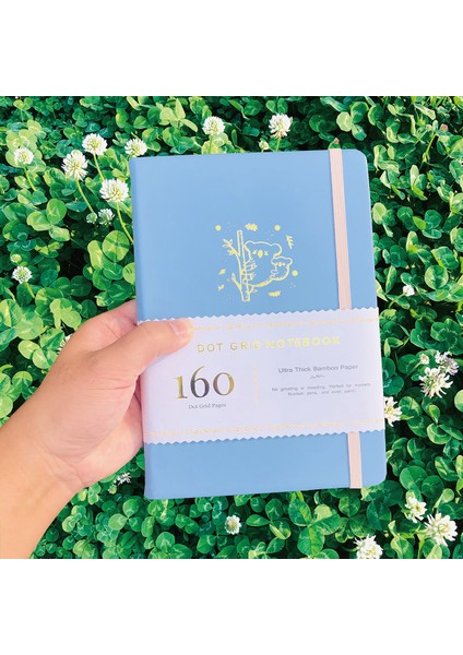Aqua Mavi 160GSM Bambu Kağıt Koala Aqua Mavi Pu Deri Kapak Mermi Noktalı Defter A5 Ciltli Dergi 160GSM Bambu Kağıt Altın Kenarları (Yurt Dışından)