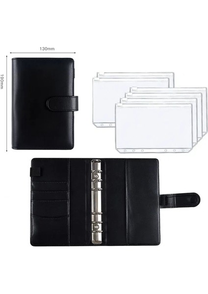 Siyah Yeni A6 Bağlayıcı Defter Bütçe Planlayıcısı Defter Kapakları Klasör 6 Delikli Bağlayıcı Cepler Plastik Bağlayıcı Fermuar Para Tasarrufu Zarf (Yurt Dışından)