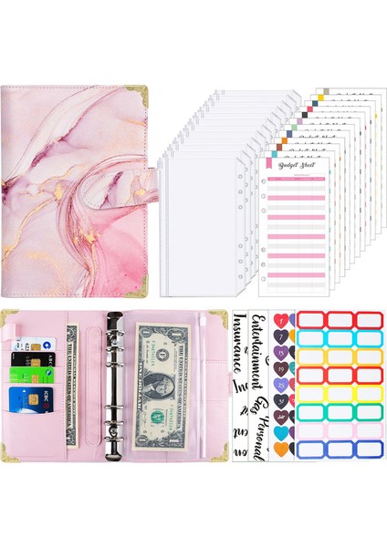 Pembe 3 A6 A6 Mermer Pu Deri Defter Bağlayıcı Bütçe Planlayıcısı Gider Bütçe Kitabı Nakit Para Zarf Organizatör Sistemi Fermuarlı Cebi (Yurt Dışından)