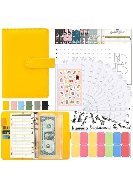 Sarı Set A6 A6 Bağlayıcı Bütçe Planlayıcısı Defter Kapakları Klasör A6 Boyutu 6 Delik Bağlayıcı Cepler Plastik Bağlayıcı Fermuar Para Tasarruf Zarfı (Yurt Dışından)