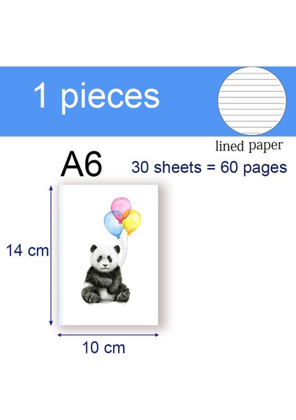 Stil 6 A6 A6 Dizüstü Bilgisayar Cep Boyutu - Fil Zürafa Zebra Aslan Panda Capybara Tembellik Unicorn Kedi Kawai Sevimli Not Defteri Not Yazmak Için (Yurt Dışından)