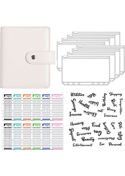 Beyaz A7 A7 Pu Deri Defter Bağlayıcı Bütçe Planlayıcısı Organizatör Bağlayıcı Kapağı 8 Bağlayıcı Cepler ve 12 Adet Gider Bütçe Sayfaları (Yurt Dışından)