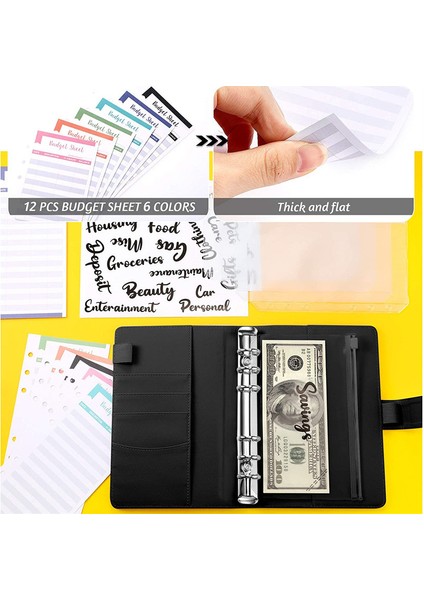 Beyaz A7 A7 Pu Deri Defter Bağlayıcı Bütçe Planlayıcısı Organizatör Bağlayıcı Kapağı 8 Bağlayıcı Cepler ve 12 Adet Gider Bütçe Sayfaları (Yurt Dışından) fırsatları