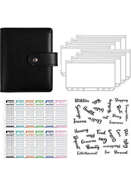 Sıyah A7 A7 Pu Deri Defter Bağlayıcı Bütçe Planlayıcısı Organizatör Bağlayıcı Kapağı 8 Bağlayıcı Cepler ve 12 Parça Gider Bütçe Sayfaları (Yurt Dışından)