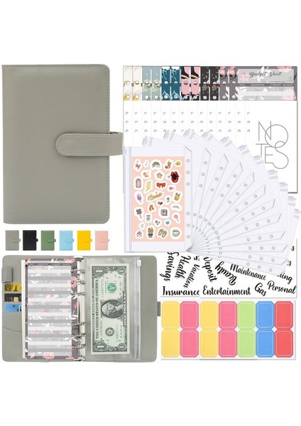 Gri Set A6 A6 Bağlayıcı Bütçe Planlayıcısı Defter Kapakları Klasör A6 Boyutu 6 Delik Bağlayıcı Cepler Plastik Bağlayıcı Fermuar Para Tasarruf Zarfı (Yurt Dışından)