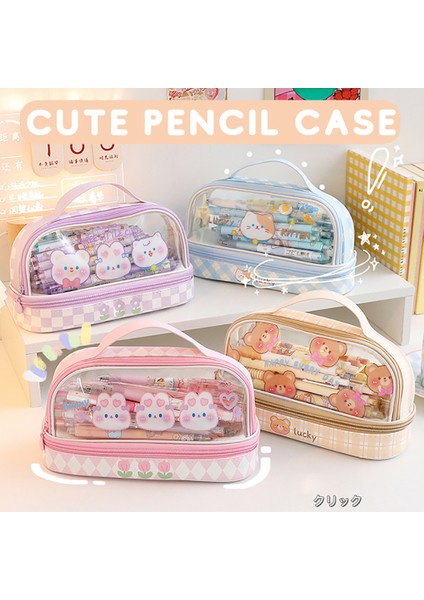 Style6 Kawaii Kalem Kutusu Çift Katmanlı Büyük Kapasiteli Kalem Çantası Karikatür Taşınabilir Kalem Kutusu Okul Öğrenci Malzemeleri Kırtasiye Organizatör (Yurt Dışından) modelleri