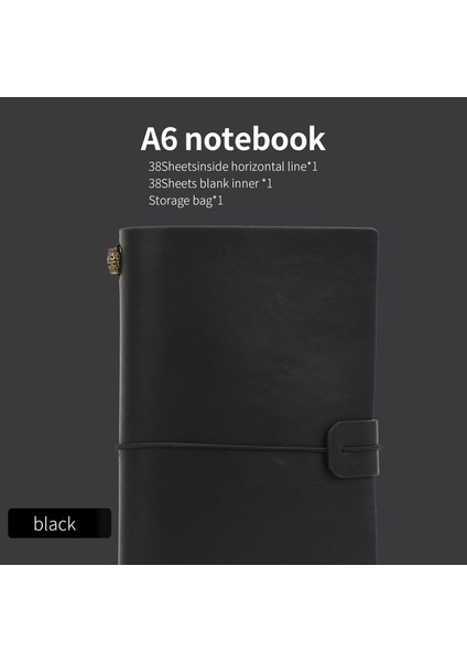 Siyah A6 38 Yaprak Pu Deri Defter A6 Retro Çok Fonksiyonlu Depolama Kart Çantası Iç Sayfa Seti Dıy Günlük Kaydı Kırtasiye Malzemeleri Kawaii (Yurt Dışından)