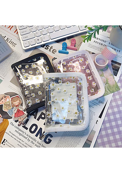 Papatya Siyah Sharkbang Mini 3 Halka Bağlayıcı Süt 3 Delik Fermuar Kapak Gevşek Yaprak Günlük Defter Trf Cep Not Defteri Okul Kırtasiye (Yurt Dışından) fırsatları