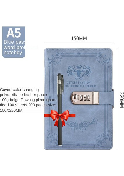 Mavi Gri Kilitli A5 200 Sayfa A5 Retro Şifre Defter Kitap Kilitli Günlüğü Kalınlaşmış Yaratıcı El Defter Öğrenci Not Defteri Kırtasiye Bağlayıcı (Yurt Dışından)