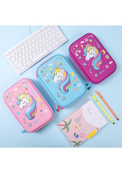 A4 3D Unicorn Kalem Kutusu Okul Sevimli Kalem Kutusu Eva Sert Kabuklu Kalem Kutusu Kızlar Kalem Çantası Öğrenci Kalem Çantası Karikatür Kawaii Kırtasiye (Yurt Dışından)