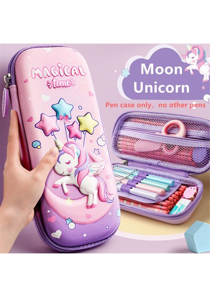 C1 3D Unicorn Eva Sevimli Kalem Kutusu Okul Öğrencisi Kırtasiye Kutusu Çocuk Kalem Saklama Kutusu Üç Katmanlı Büyük Kapasiteli Kalem Kutusu (Yurt Dışından)