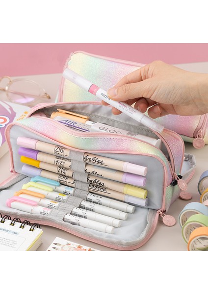 Karışık Renkli Kawaii Gökkuşağı Kalem Kutusu Kızlar Için Okul Kalem Kutusu Büyük Kapasiteli Kırtasiye Organizatör Kalem Kutusu Üç Fermuarlı Kese Ofis Çantası (Yurt Dışından) indirimleri