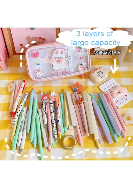 Mavi Ayı 3 Katmanlı Büyük Kapasiteli Kalem Kutusu Kawaii Şeffaf Kalem Çantası Karikatür Pvc Su Geçirmez Kutu Kızlar Için Okul Malzemeleri Kırtasiye (Yurt Dışından) fırsatları