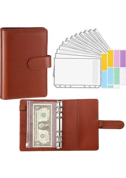 Glitter Kahverengi A6 A5 A6 Pu Deri Bağlayıcı Bütçe Planlayıcısı Nakit Zarf Cüzdan Sistemi Bütçe Zarfları ile Bağlayıcı Cepler Bütçeleme Için (Yurt Dışından)