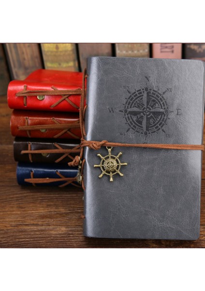 Gri 105X145MM Retro Spiral Defter Günlüğü Not Defteri Vintage Korsan Çapalar Pu Deri Not Defteri Değiştirilebilir Kırtasiye Hediye Gezgin Dergisi (Yurt Dışından)