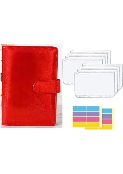 Glitter Kırmızı A5 A5 A6 Pu Deri Bağlayıcı Bütçe Planlayıcısı Nakit Zarf Cüzdan Sistemi Bütçe Zarfları ile Bağlayıcı Cepler Bütçeleme Için (Yurt Dışından)