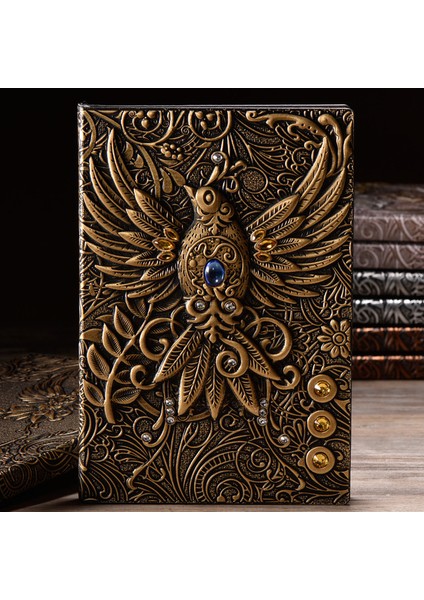 Antik Pirinç C A5 3D Üç Boyutlu Ejderha A5 Dizüstü Avrupa Retro Kalınlaşmış Pu Kabartmalı Not Defteri Günlüğü Iş Hediye Ofis Malzemeleri (Yurt Dışından)