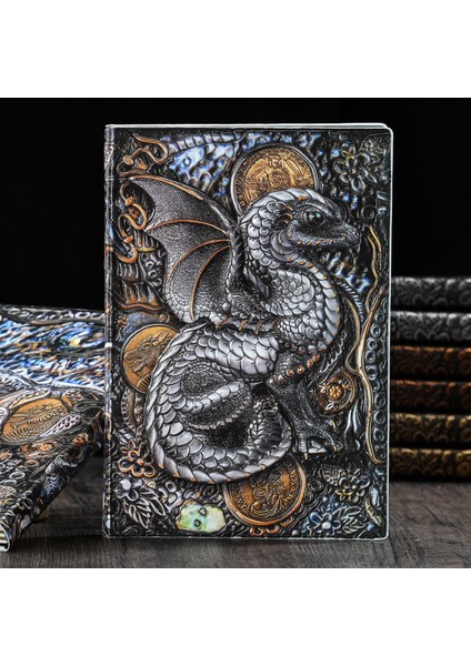Antik Pirinç C A5 3D Üç Boyutlu Ejderha A5 Dizüstü Avrupa Retro Kalınlaşmış Pu Kabartmalı Not Defteri Günlüğü Iş Hediye Ofis Malzemeleri (Yurt Dışından) modelleri