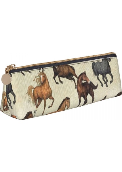 Stil 5 Gün Batımı At Üçgen Kalem Kutusu Atlar Binme Komik Ilköğretim Okulu Baskı Kalem Kutusu Kız Erkek Vintage Deri Kalem Çantası (Yurt Dışından) modelleri