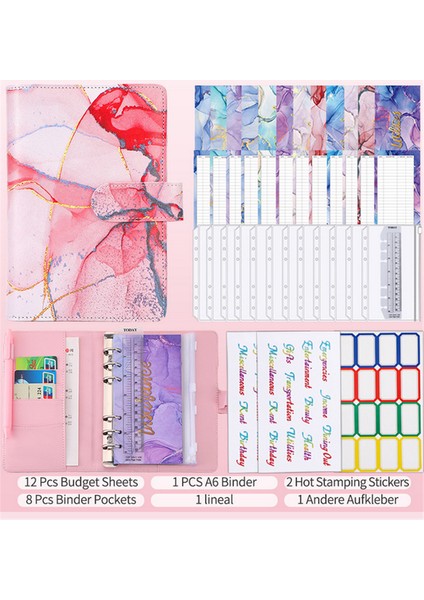 Pembe A6 Mermer Renkli Para Bütçe Planlayıcısı Bağlayıcı Fermuar Zarflarbütçeleme Için Nakit Zarflar Bütçe Binde Için Para Organizatör (Yurt Dışından)