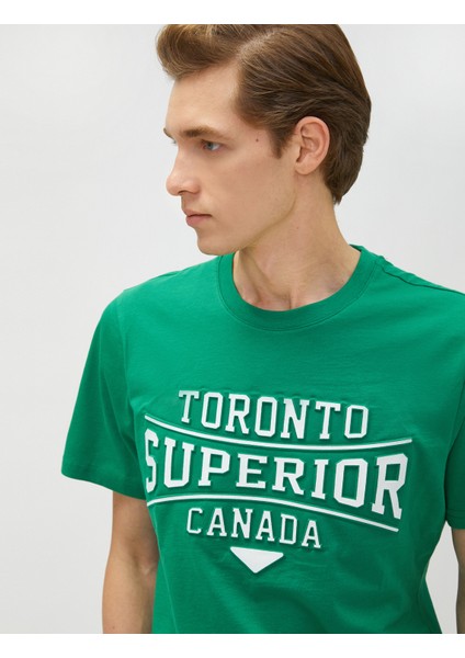 Kolej Tişört Işlemeli Bisiklet Yaka Kısa Kollu