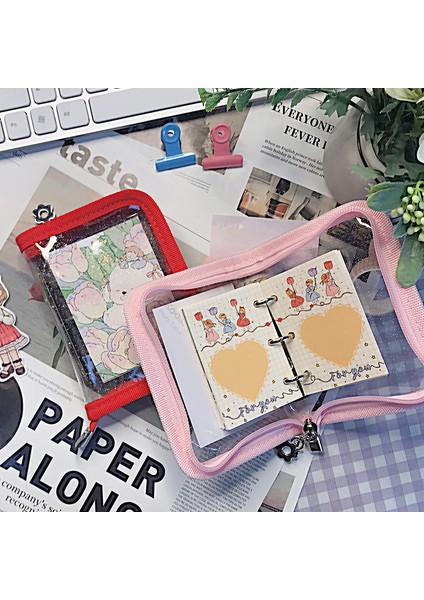 Pembe Kapak Sharkbang Mini 3 Halka Bağlayıcı Süt 3 Delik Fermuar Kapak Gevşek Yaprak Günlük Defter Trf Cep Not Defteri Okul Kırtasiye (Yurt Dışından)