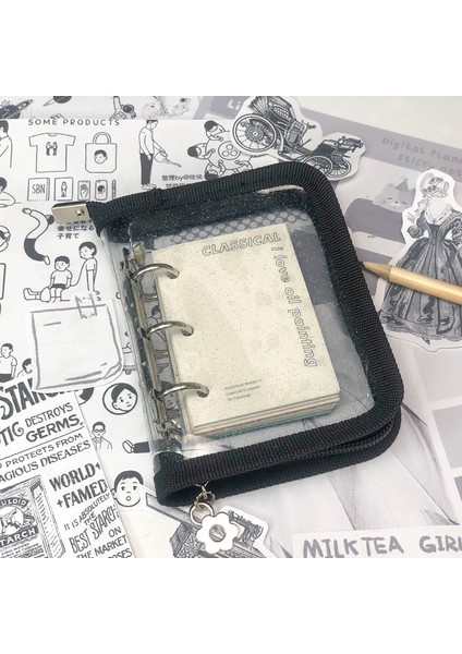 Pembe Kapak Sharkbang Mini 3 Halka Bağlayıcı Süt 3 Delik Fermuar Kapak Gevşek Yaprak Günlük Defter Trf Cep Not Defteri Okul Kırtasiye (Yurt Dışından)