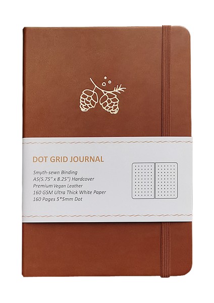 Kahverengi Vegan Deri A5 Özelleştirilebilir 160 Gsm Noktalı Defter A5 Kalın Beyaz Bambu Kağıdı 160 Gsm Noktalı Defter Vegan (Yurt Dışından)