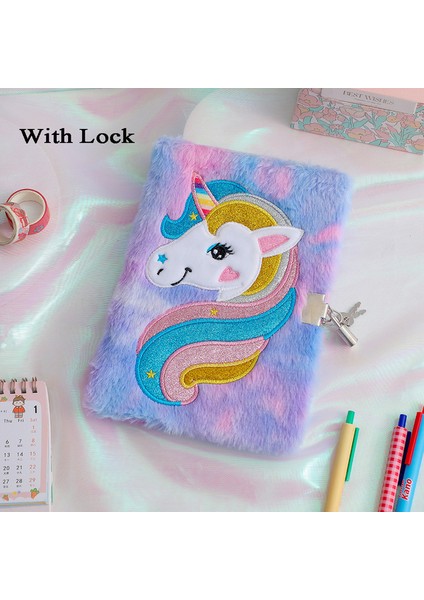Pembe A5 Peluş Dizüstü Kilitli Sevimli Köpek Dergisi A5 Günlüğü Unicorn Planlayıcısı Organizatör Kawaii Okula Dönüş Not Defteri Kore Eskiz Defteri (Yurt Dışından)