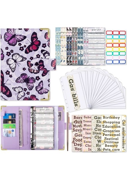 Kelebek A6 Kelebek Kabartma Planlayıcısı Bağlayıcı Iç Sayfa Fermuarlı Zarflar Nakit Zarflar Bütçeleme Para Organizatör Nakit Budgetbinder (Yurt Dışından)