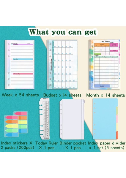 Süper Hediye Paketi Yeni A6 Gevşek Yaprak Defter Dolum Spiral Ciltleyici Iç Sayfa Bütçe Sayfası Haftalık Aylık Iç Kağıt Kırtasiye Ofis Malzemeleri (Yurt Dışından)