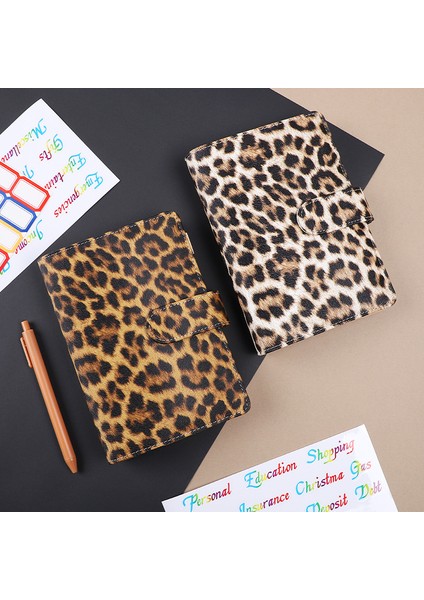 Bej A6 A6 Leopar Baskı Gevşek Yaprak Kapak Planı Kitap Bağlayıcı 6 Delik Nakit Bütçe Bağlayıcı Defter Ofis Kırtasiye (Yurt Dışından) modelleri
