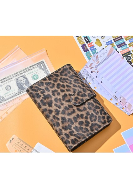 Bej A6 A6 Leopar Baskı Gevşek Yaprak Kapak Planı Kitap Bağlayıcı 6 Delik Nakit Bütçe Bağlayıcı Defter Ofis Kırtasiye (Yurt Dışından) fırsatları
