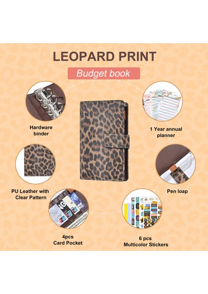 Bej A6 A6 Leopar Baskı Gevşek Yaprak Kapak Planı Kitap Bağlayıcı 6 Delik Nakit Bütçe Bağlayıcı Defter Ofis Kırtasiye (Yurt Dışından) indirimleri