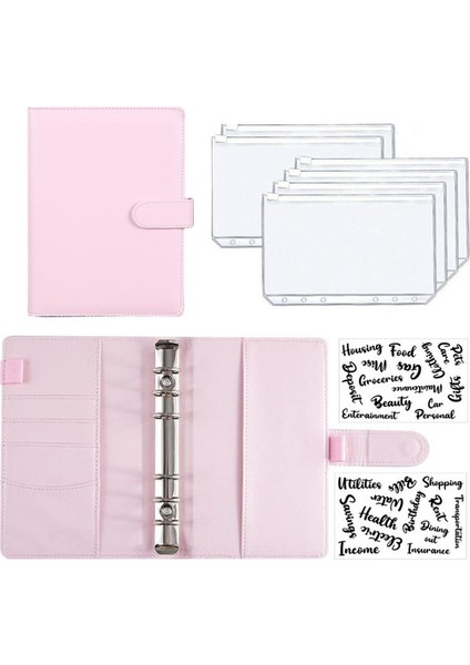 Pembe ve Çıkartma A6 2023 Pu Bütçe Bağlayıcı Planlayıcısı Etiket Cepler Macaron Nakit Zarflar Sistem Seti Defter Para Bütçe Tasarrufu Fatura Organizatör (Yurt Dışından)