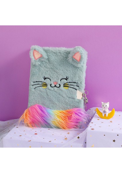 Gri Yaratıcı A5 Dizüstü Bilgisayarlar Karikatür Peluş Kedi Kilitli Dizüstü Öğrenci Güzel Günlüğü Kitap Çocuk Yazma Kitabı (Yurt Dışından)