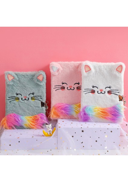 Gri Yaratıcı A5 Dizüstü Bilgisayarlar Karikatür Peluş Kedi Kilitli Dizüstü Öğrenci Güzel Günlüğü Kitap Çocuk Yazma Kitabı (Yurt Dışından) fırsatları