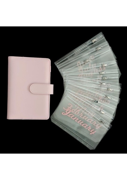 Pembe Set Sharkbang A6 Gevşek Yaprak Aylık Fermuarlı Çanta Nakit Bütçe Zarf Bağlayıcı Bilet Makbuz Saklama Çantası Varlık Yönetimi Hediye Seti (Yurt Dışından)